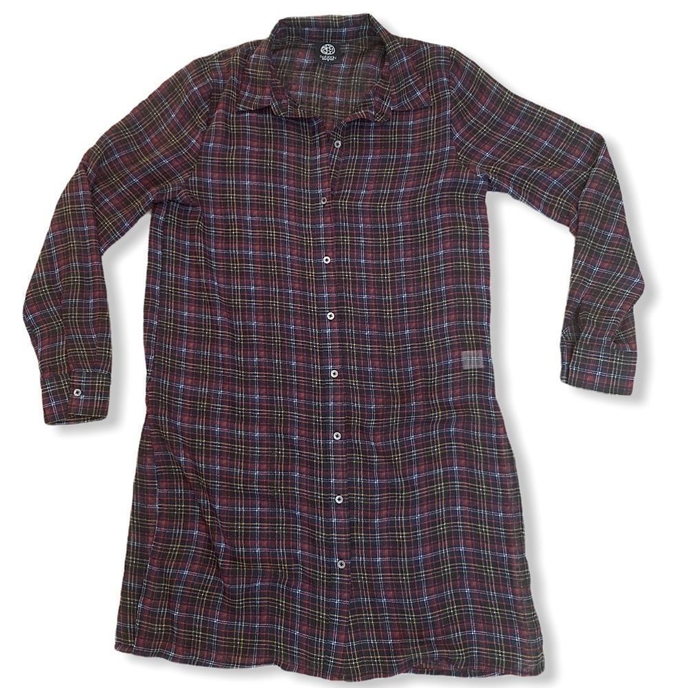 Bobeau Womens Button Down Sheer Plaid Tunic sz S